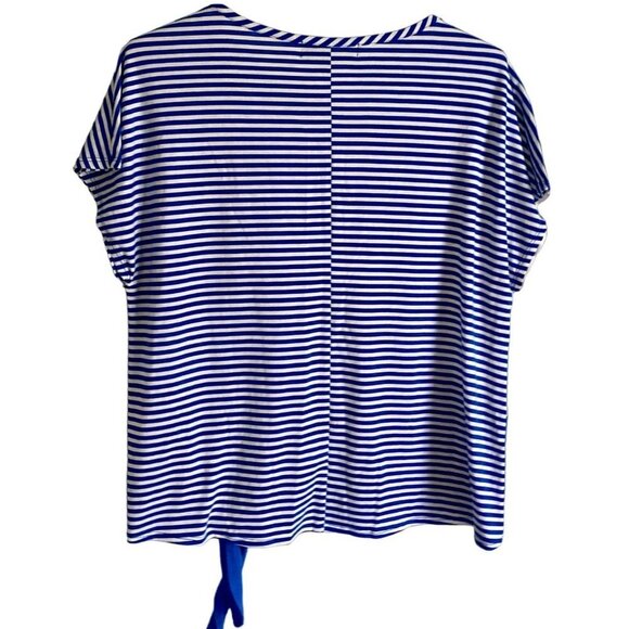 Absolutely Famous Short Sleeve Blue White Top with Front Tie Women's Medium - Picture 6 of 7